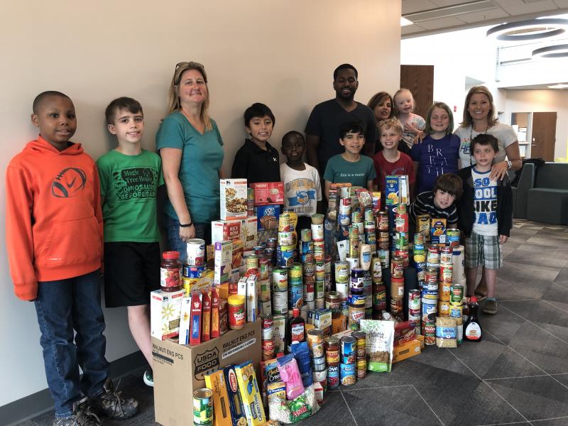 H.O. Brittingham Elementary food drive participants included (l-r) Adrian Johnson, Pryce Tillman, Kate Trench, Diego Mazariegos-Gonzalez, Brendon Sivels, Jedidiah Roach, Christopher Dunson, Seifer Klein, Dana Montgomery, Lilly Habas, Kylie Payton, Jack Brandt, Stephanie Shuttleworth and Eric Mitchell. SUBMITTED PHOTO